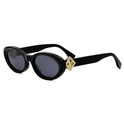 Oval black frame with dark grey lenses and Fendi lock logo on the temples.