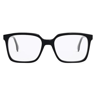 Black square eyeglass frames with clear lenses, shown from the front on a plain white background.