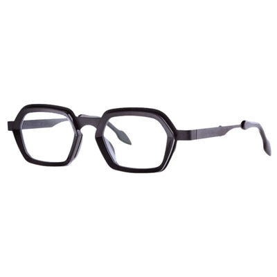 Black hexagon square frame in metal titanium and acetate combination.