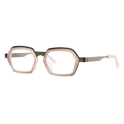 Transparent and olive green square eccentric shape frame with olive temples.