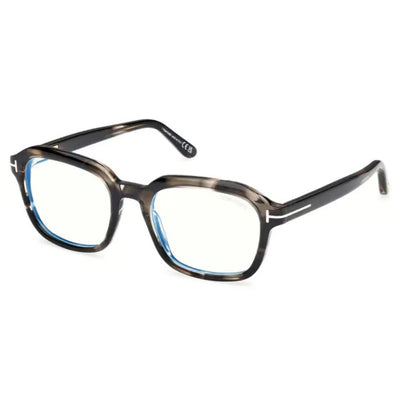 Tom Ford TF6060B 056 53 Frame has a grey and black tortoiseshell acetate frame and clear lenses.