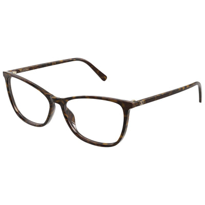 Valentino VG0024O 002 56 Frame a cat-eye style eyeglasses featuring a dark brown and black tortoiseshell acetate frame.